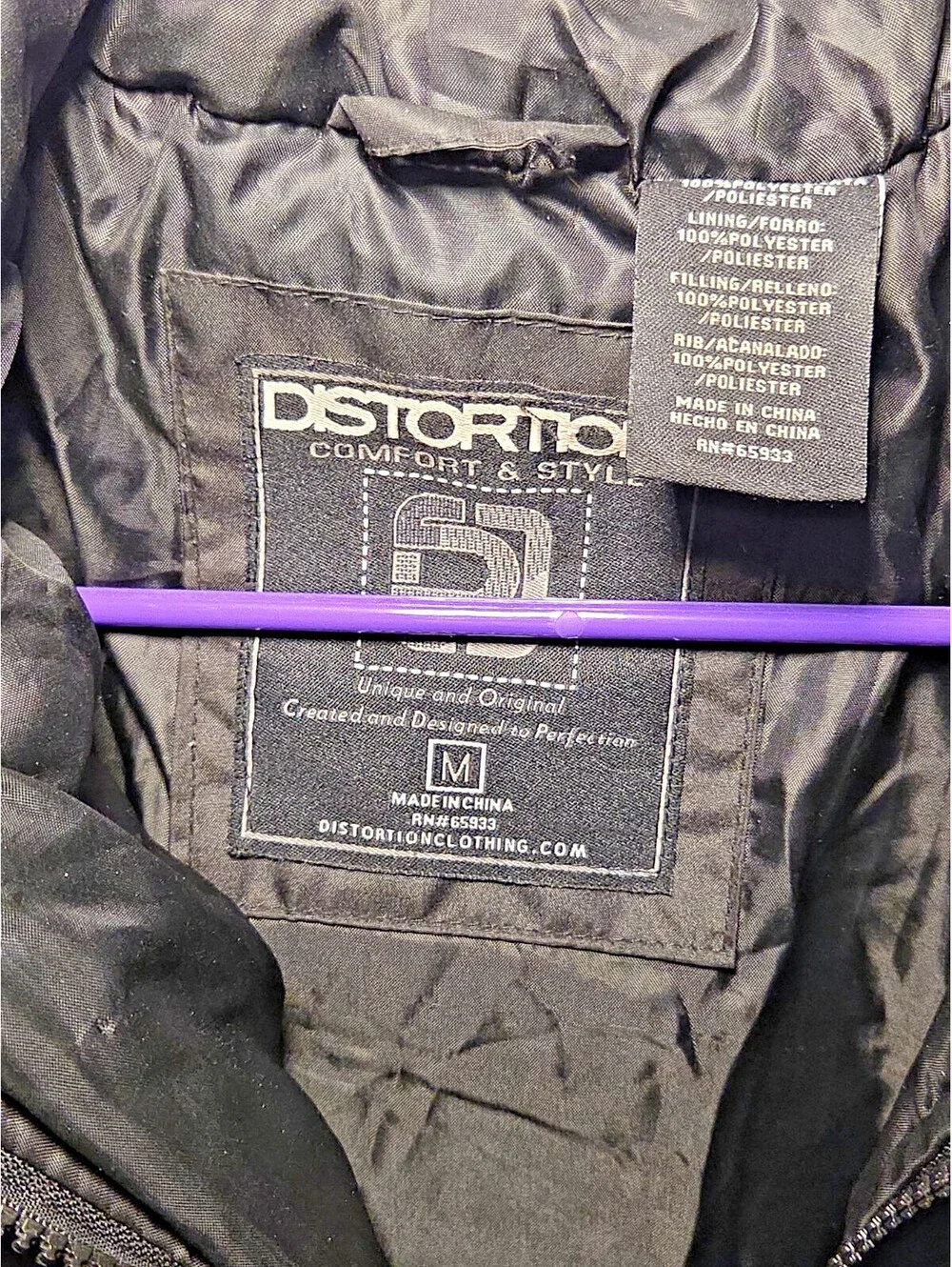 Distortion Hooded Puffer Jacket Mens Medium Black Gray Mixed Media Full Zip